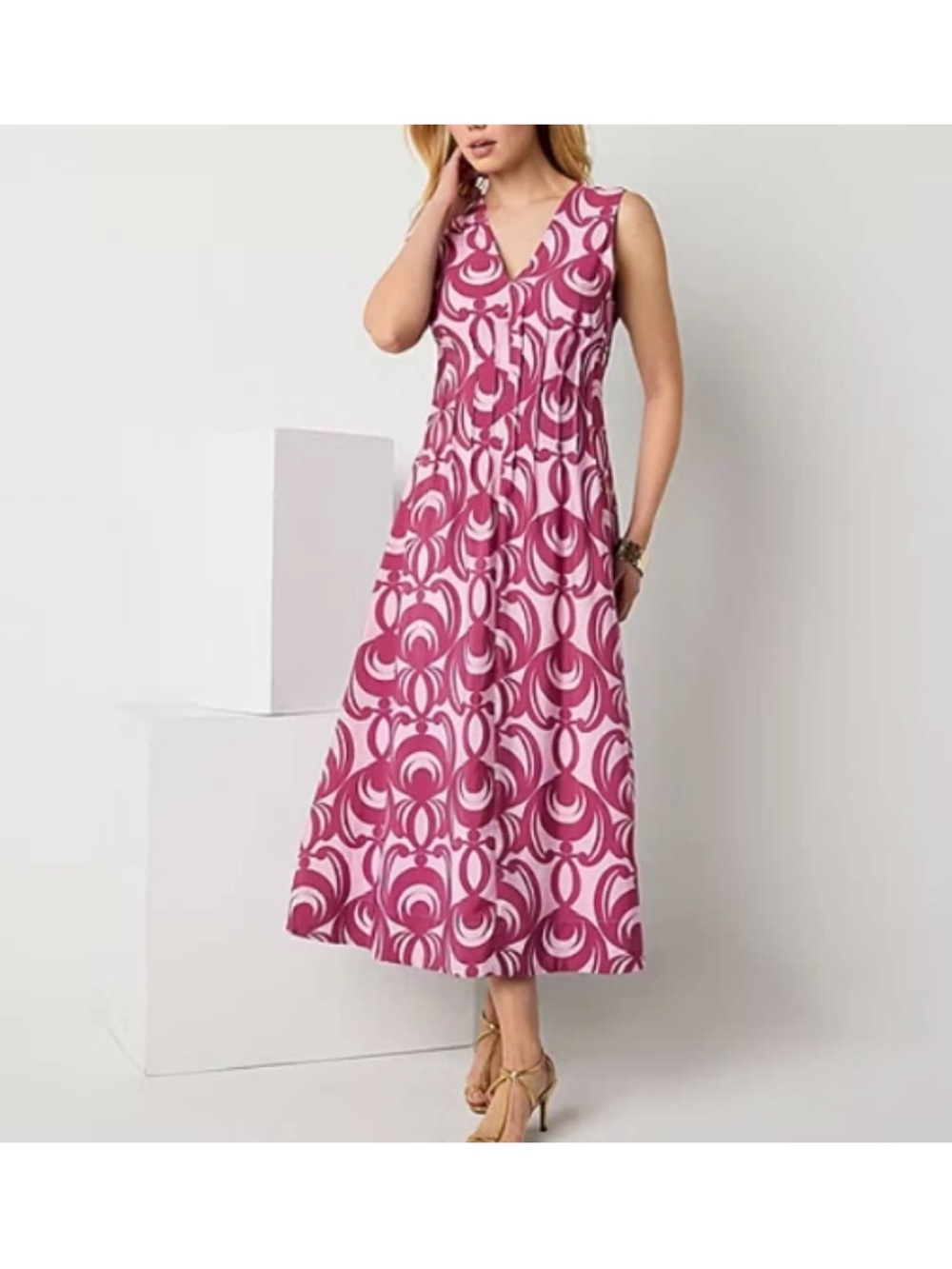 Worthington Womens Short Sleeve Pink Maxi Dress , Size 10 925446